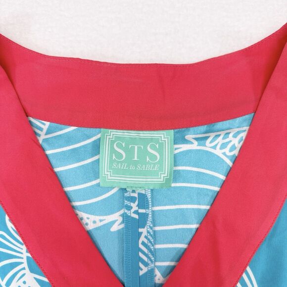 Sail To Sable Dress XL Blue Pink Silk Shift Fish Coastal Vacation Beach Preppy - Picture 5 of 9